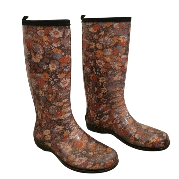 KAMIK Wellies Rain Boots Tall Waterproof Floral Women's Size 11 Made in Canada - Picture 1 of 7
